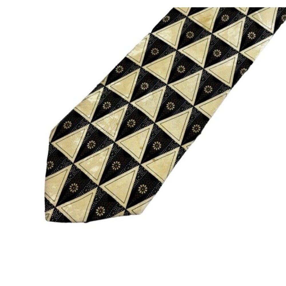Vintage Italian Silk Neck Tie Mens Emilio Romano Italy Gold Black Diamond